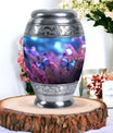Elegant urn featuring a butterfly motif on a purple background, suitable for adult human ashes