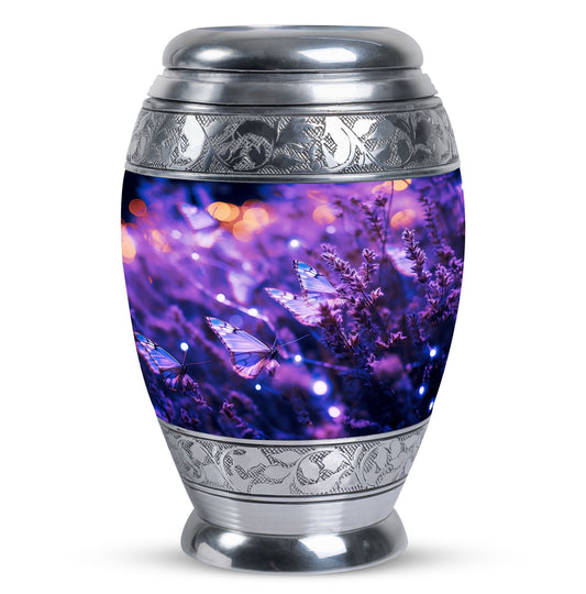 Aesthetic Purple Butterfly Urn, an ideal burial ashes container for adults.