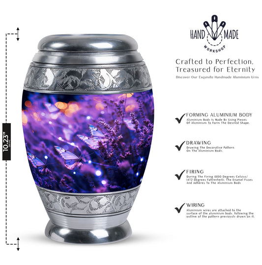 Aesthetic Purple Butterfly Urn, an ideal burial ashes container for adults.