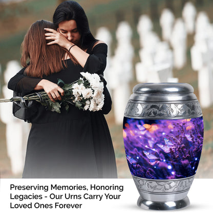 Aesthetic Purple Butterfly Urn, an ideal burial ashes container for adults.
