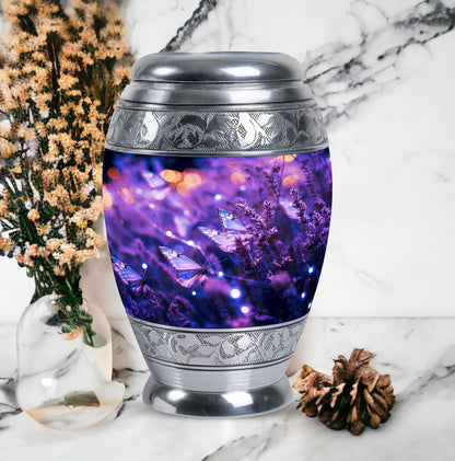 Aesthetic Purple Butterfly Urn, an ideal burial ashes container for adults.