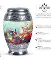 Charming funeral urn for women demonstrating colorful butterflies symbolizing spirit ascension, excellent for human ashes storage