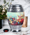 Charming funeral urn for women demonstrating colorful butterflies symbolizing spirit ascension, excellent for human ashes storage