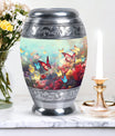 Charming funeral urn for women demonstrating colorful butterflies symbolizing spirit ascension, excellent for human ashes storage