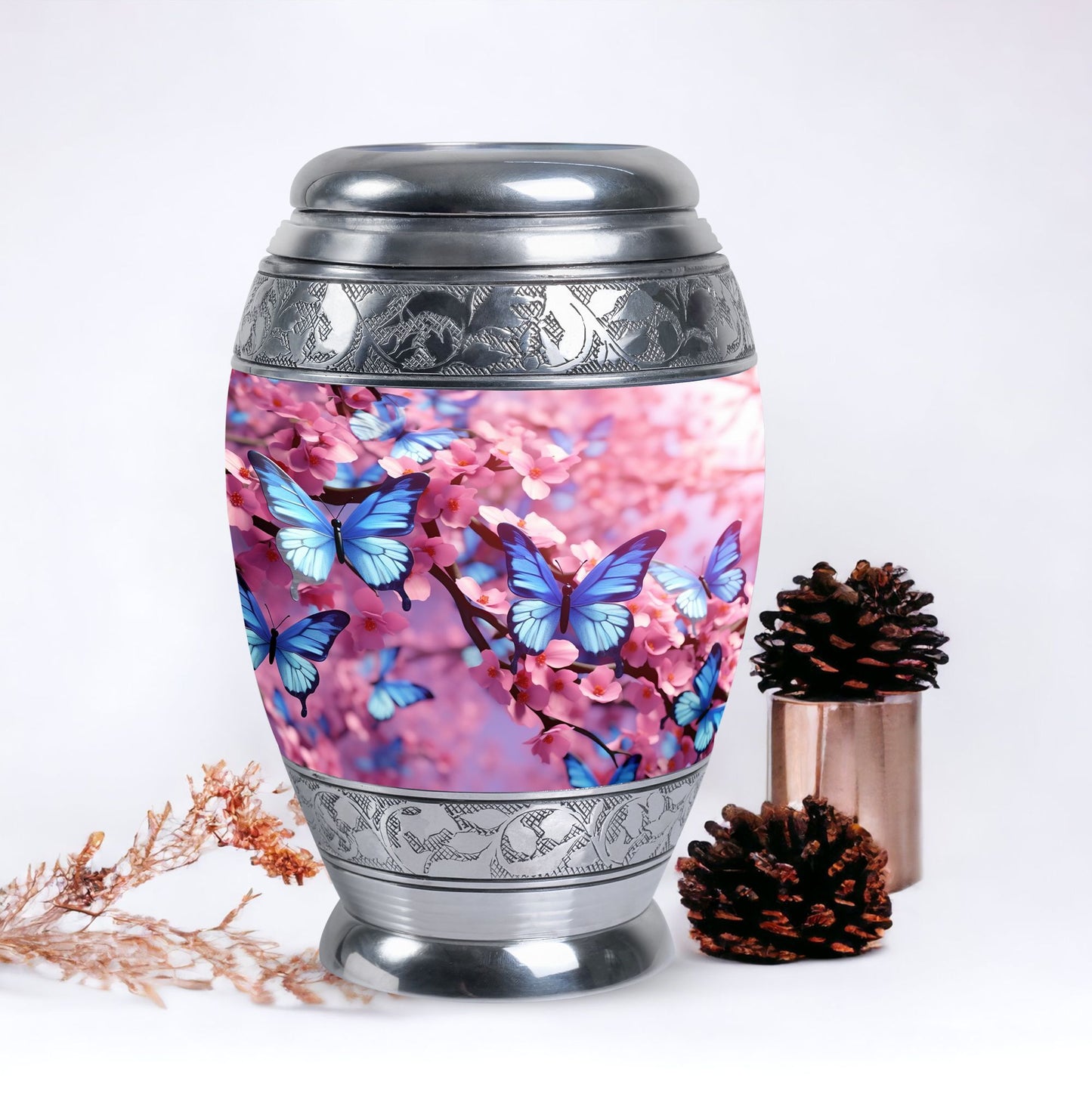 Large 3-inch Colorful Butterflies Urn.