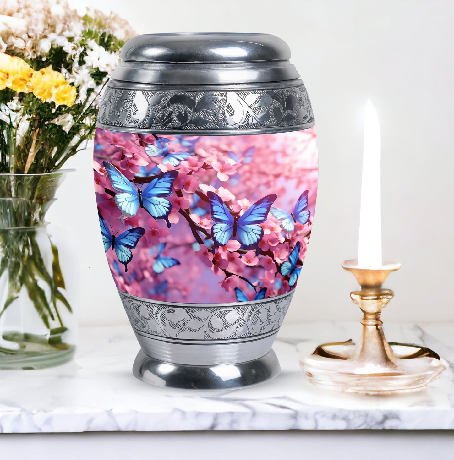 Large 3-inch Colorful Butterflies Urn.