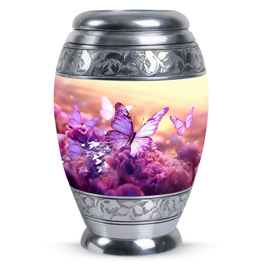 Colorful Butterflies Cremation Urn in classic design.