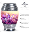 Colorful Butterflies Cremation Urn in classic design.