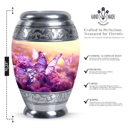 Colorful Butterflies Cremation Urn in classic design.