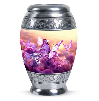 Colorful Butterflies Cremation Urn in classic design.