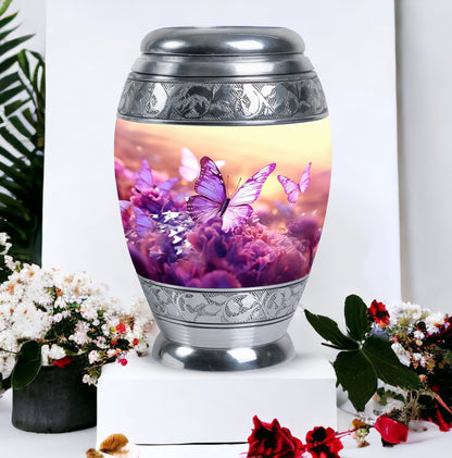 Colorful Butterflies Cremation Urn in classic design.
