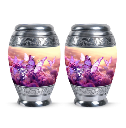 Colorful Butterflies Cremation Urn in classic design.