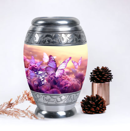 Colorful Butterflies Cremation Urn in classic design.