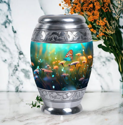 Purple Butterflies Classic Urn for Human Ashes.