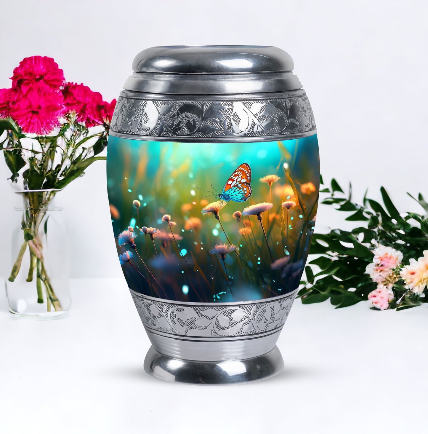 Purple Butterflies Classic Urn for Human Ashes.