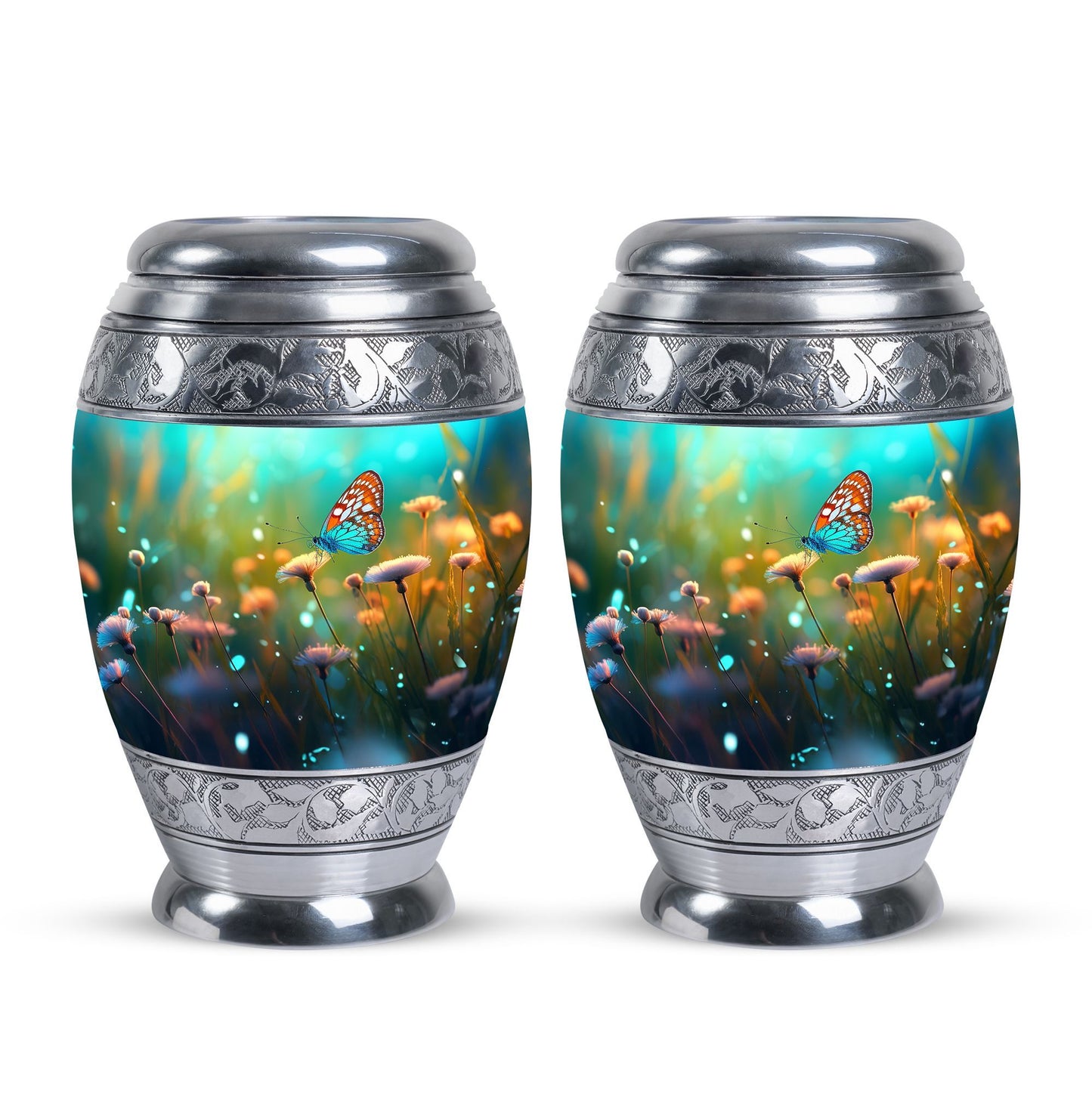 Purple Butterflies Classic Urn for Human Ashes.