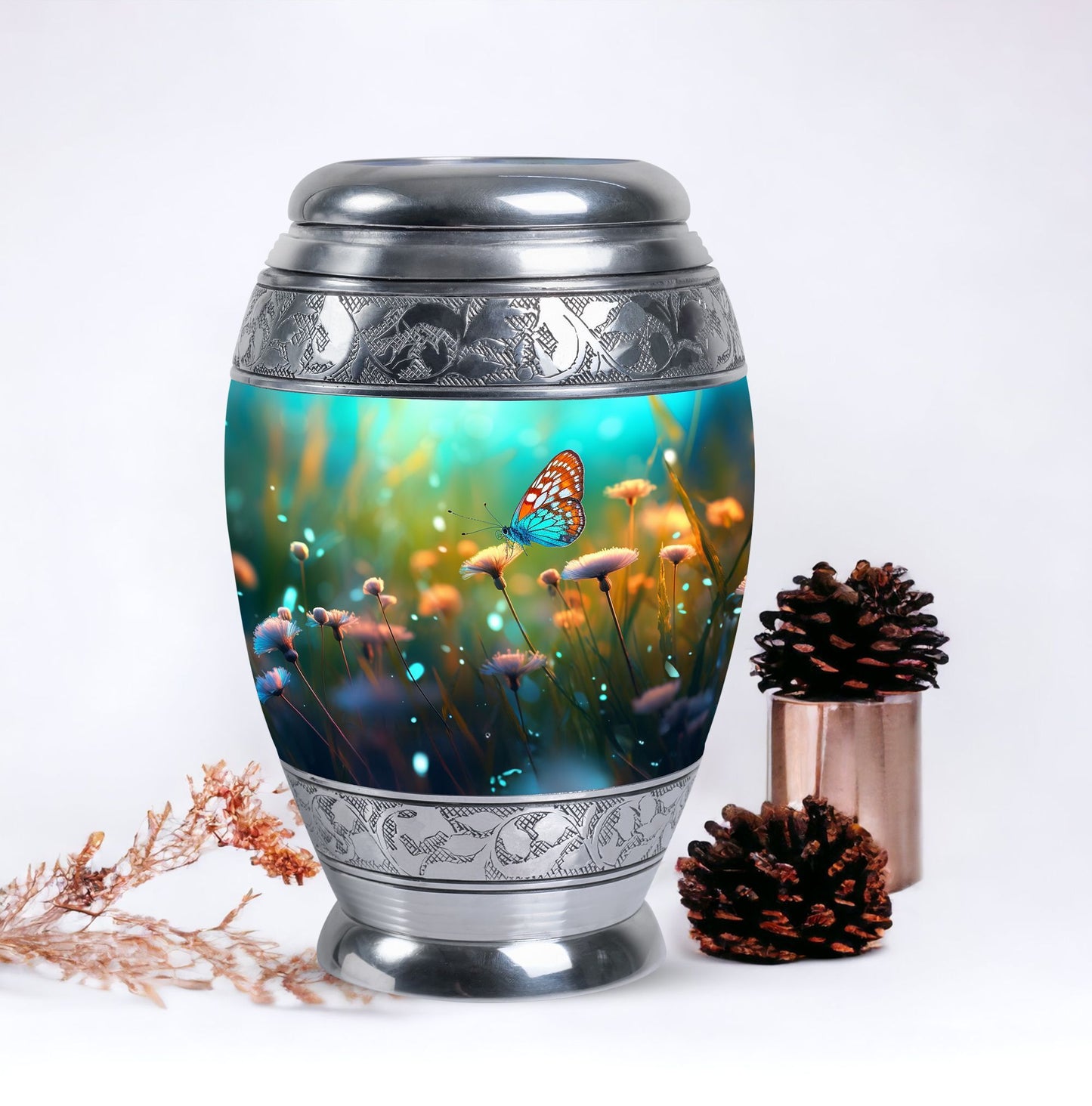 Purple Butterflies Classic Urn for Human Ashes.