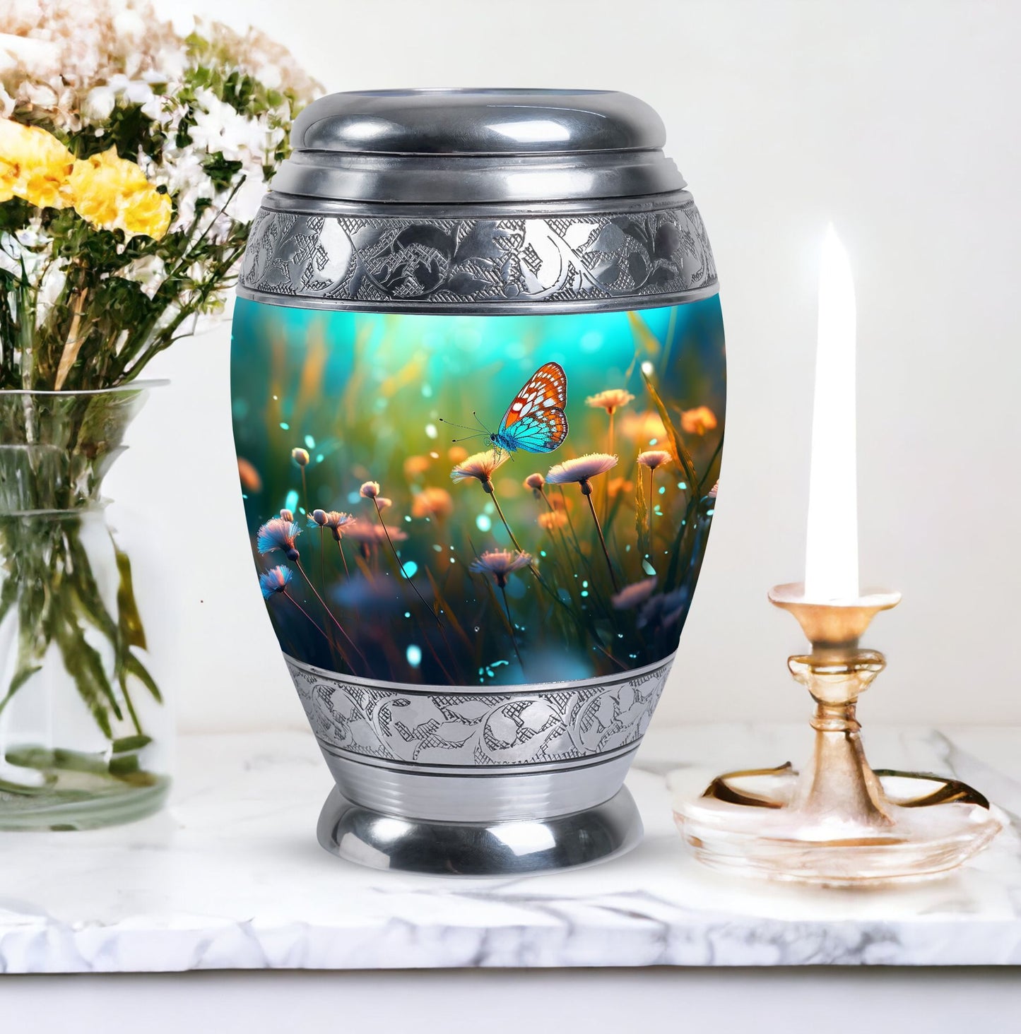 Purple Butterflies Classic Urn for Human Ashes.