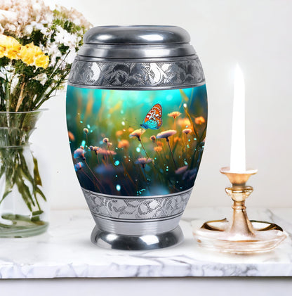 Purple Butterflies Classic Urn for Human Ashes.