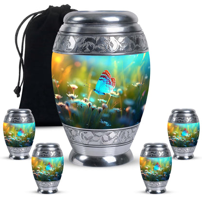 Blue Personalized Butterfly Cremation Urn for Human Ashes - 10-inch, 200 cu in - Yatskia