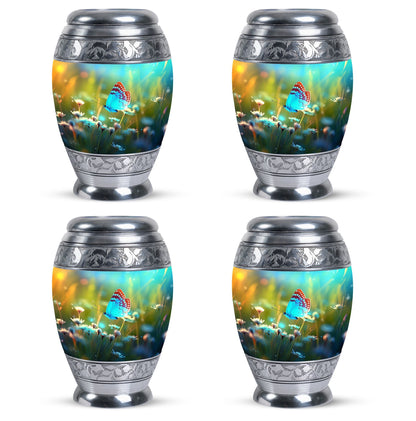 Classic urn with Purple Butterflies for cremation ashes.