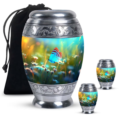 Blue Personalized Butterfly Cremation Urn for Human Ashes - 10-inch, 200 cu in - Yatskia
