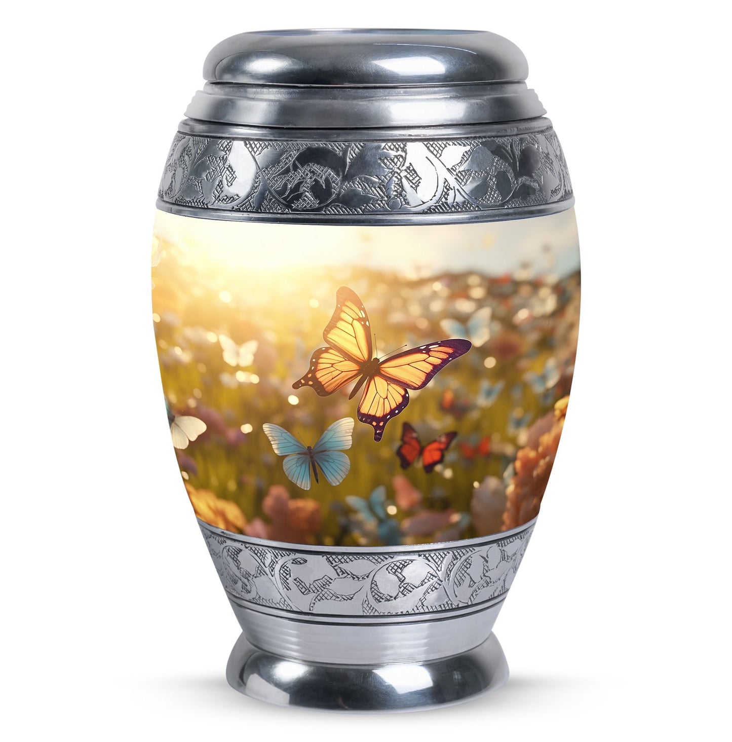 Purple Butterflies Urn, a Classic Large Urn for Ashes.