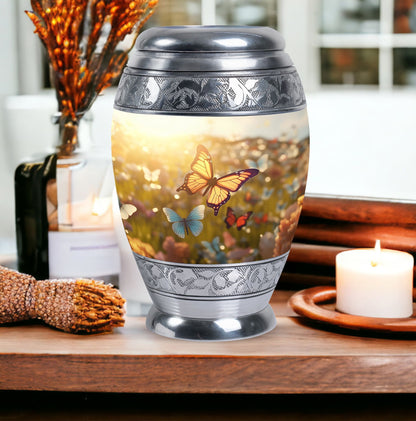 Purple Butterflies Urn, a Classic Large Urn for Ashes.