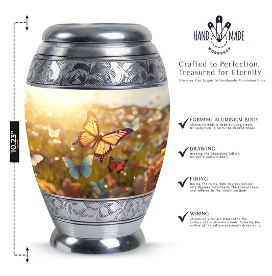 Purple Butterflies Urn, a Classic Large Urn for Ashes.