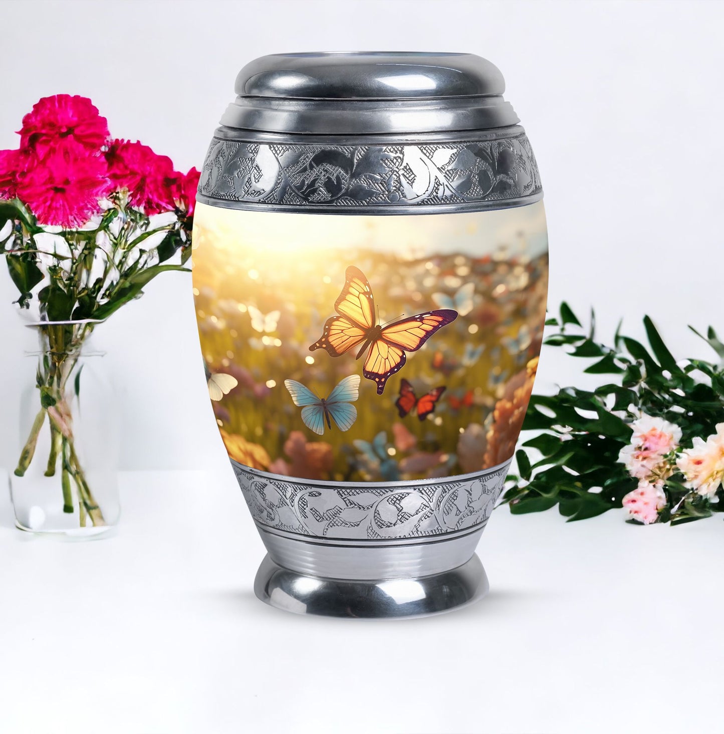 Purple Butterflies Urn, a Classic Large Urn for Ashes.