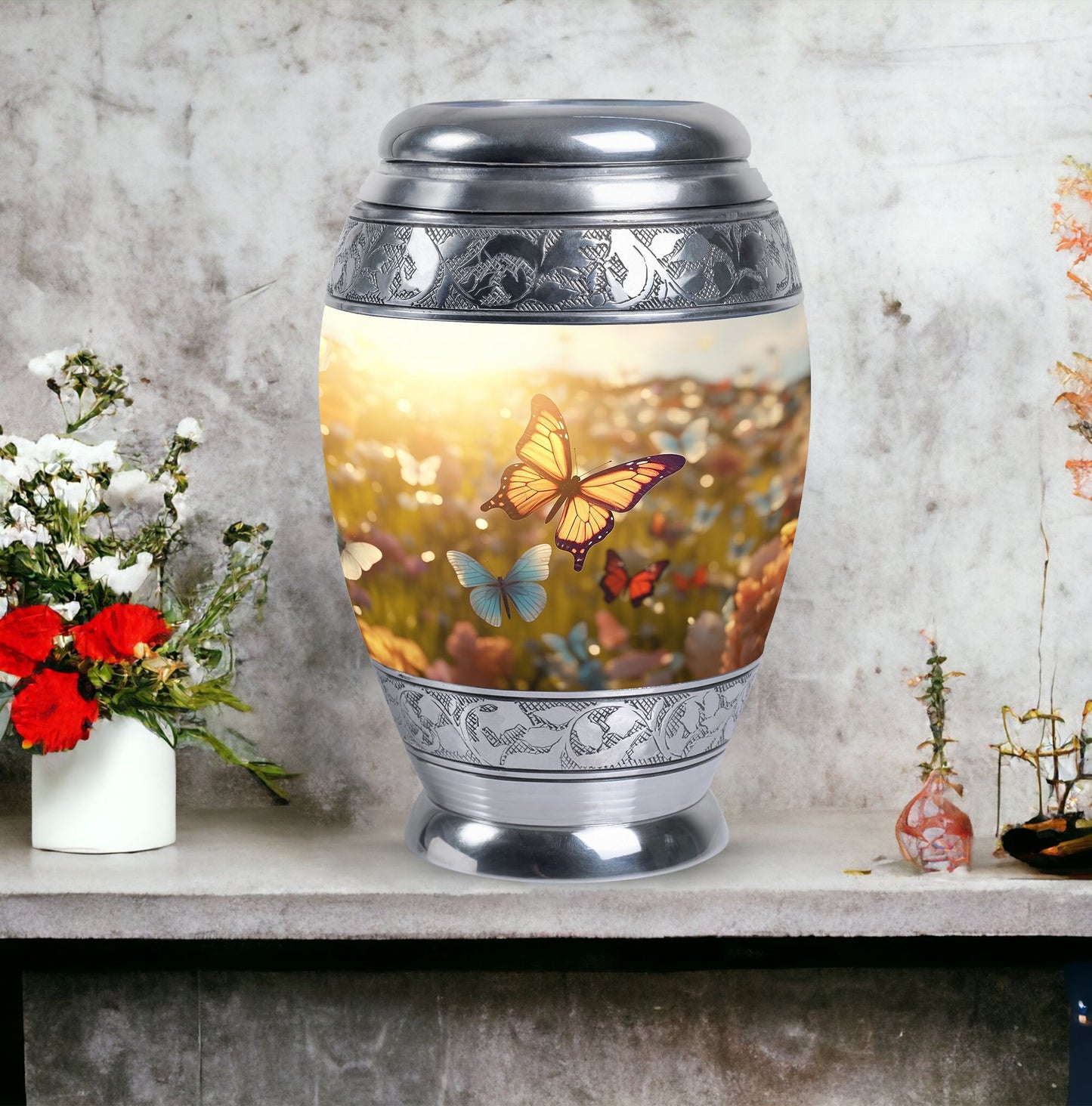 Purple Butterflies Urn, a Classic Large Urn for Ashes.