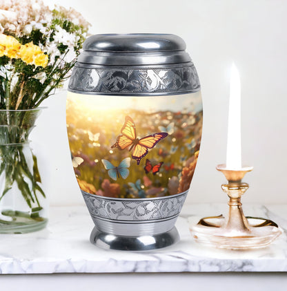 Purple Butterflies Urn, a Classic Large Urn for Ashes.