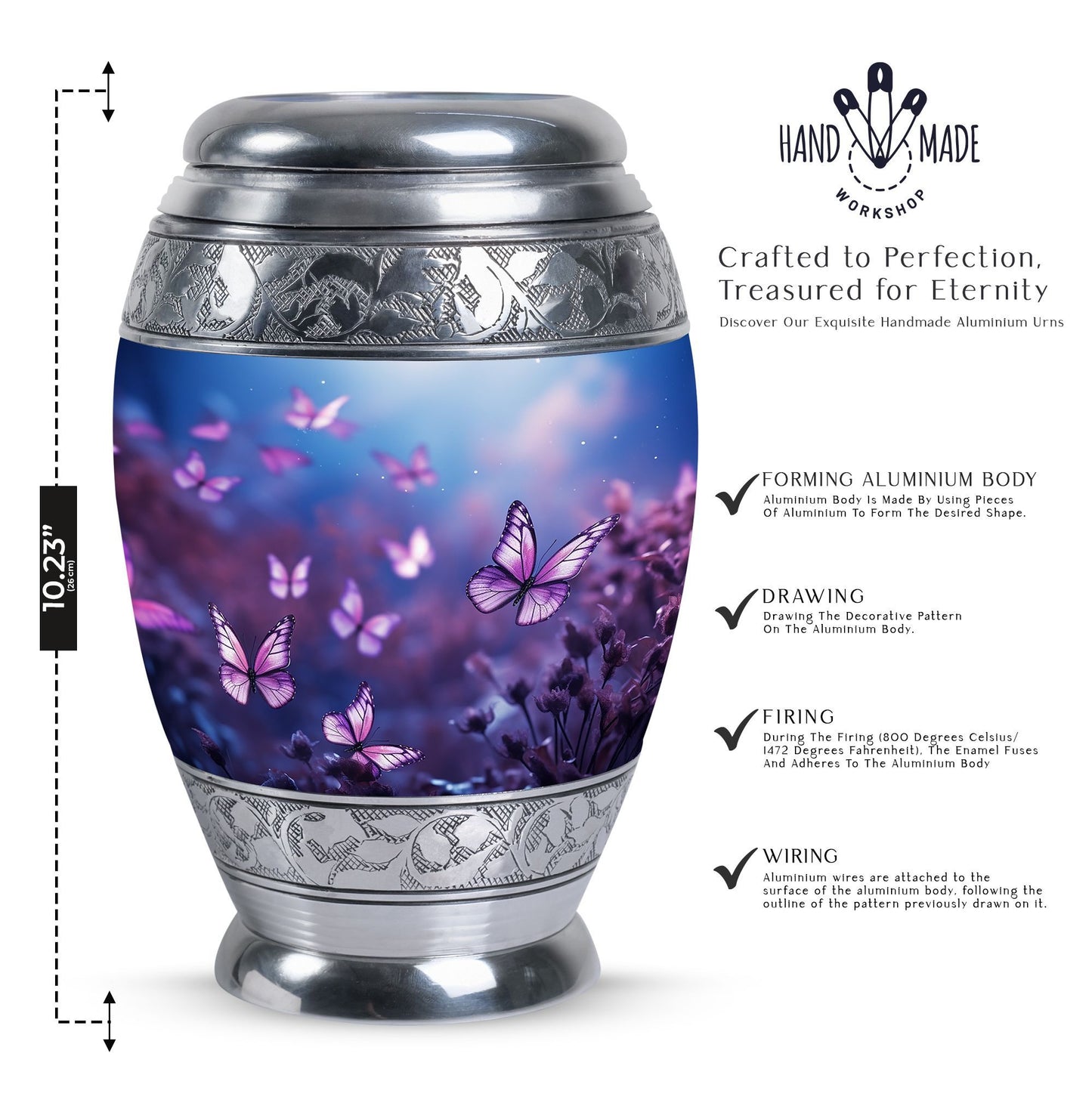 Butterflies in Forest Memorial Urn for human ashes.