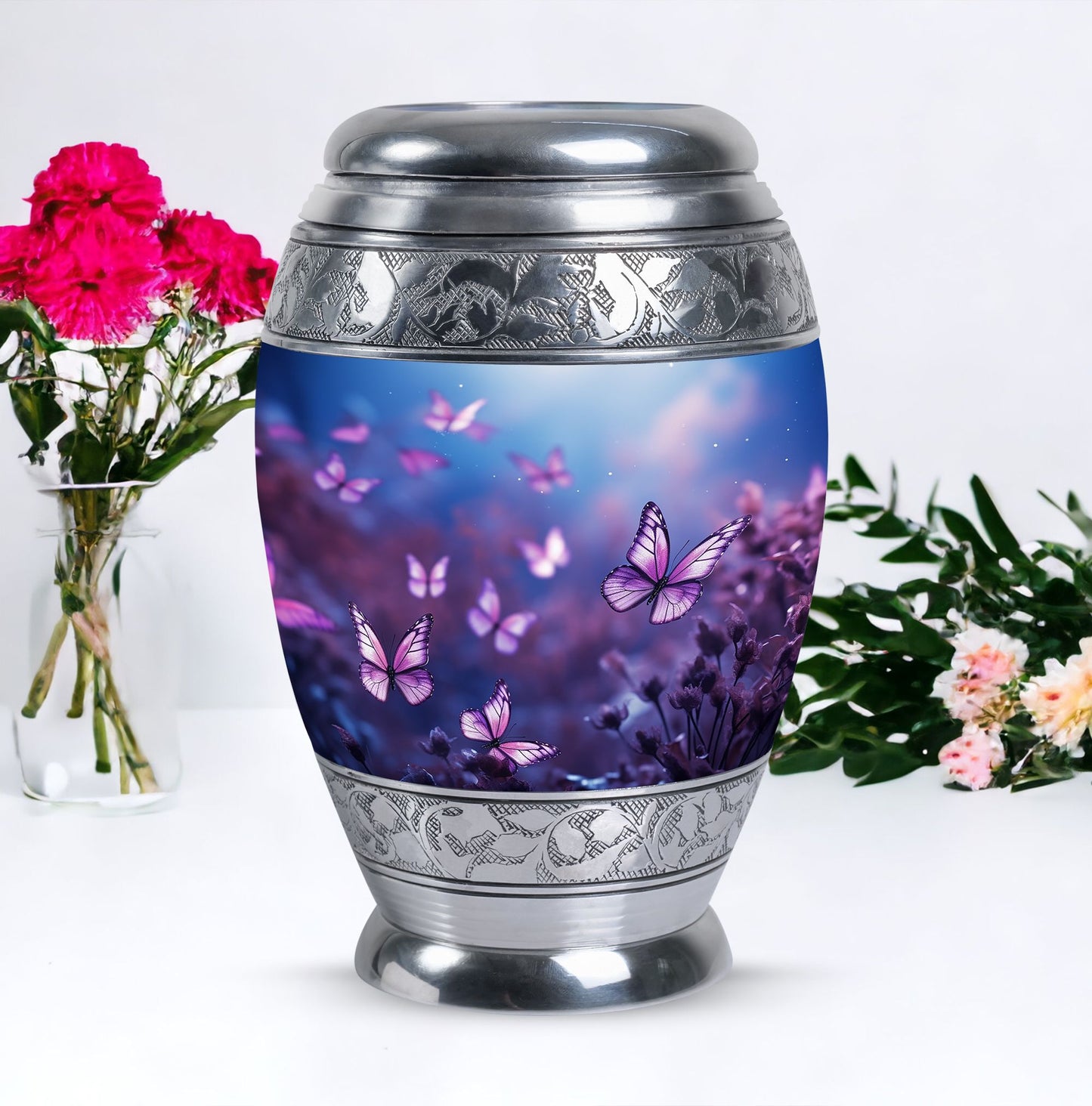 Butterflies in Forest Memorial Urn for human ashes.
