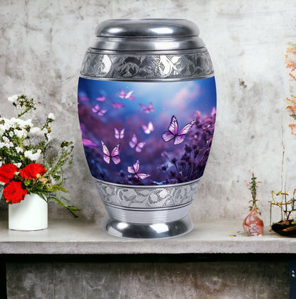 Butterflies in Forest Memorial Urn for human ashes.