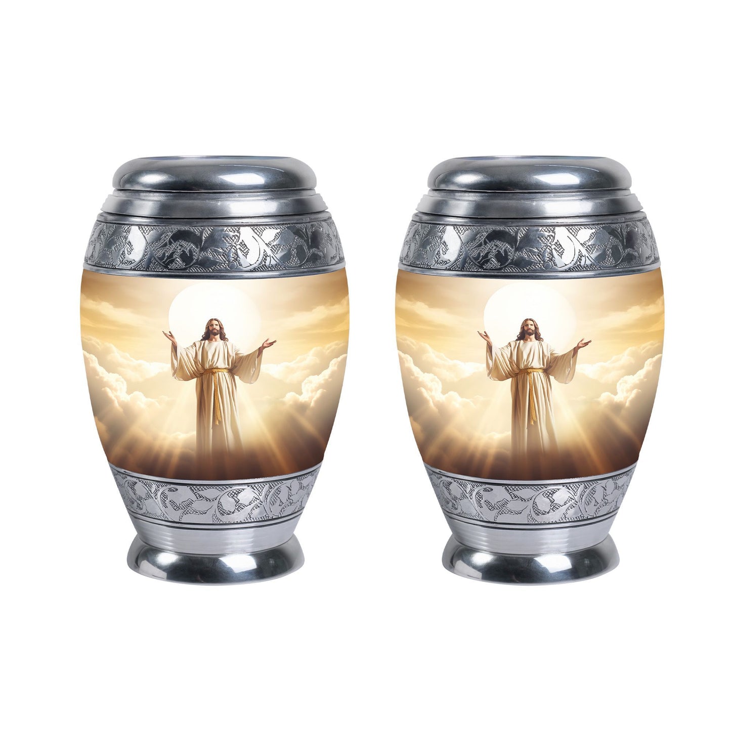 Classic Jesus Christ with Holy Cross memorial urn.