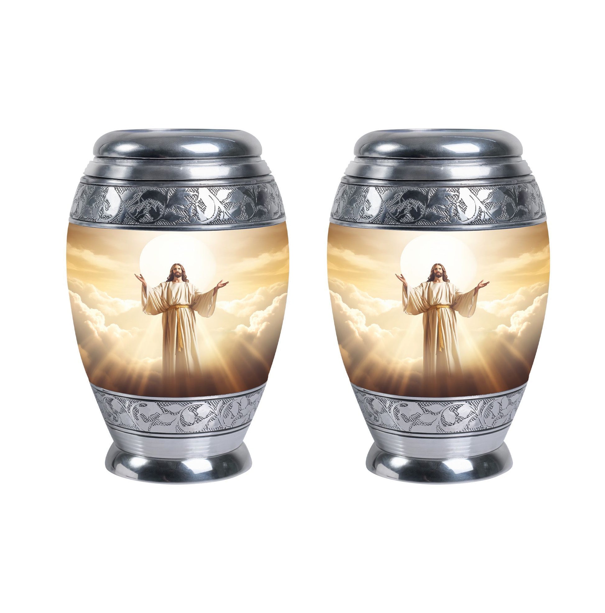 Classic Jesus Christ with Holy Cross memorial urn.