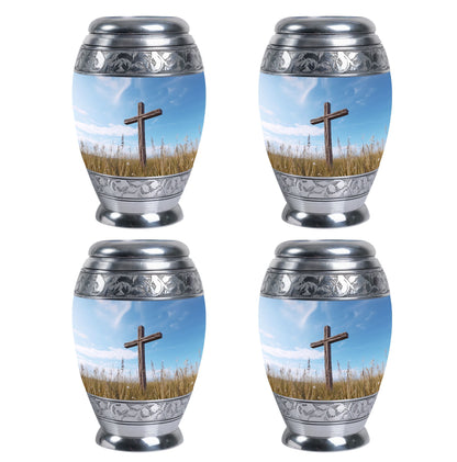 Christ Urn in blue sky for cremation Or Memorial Day