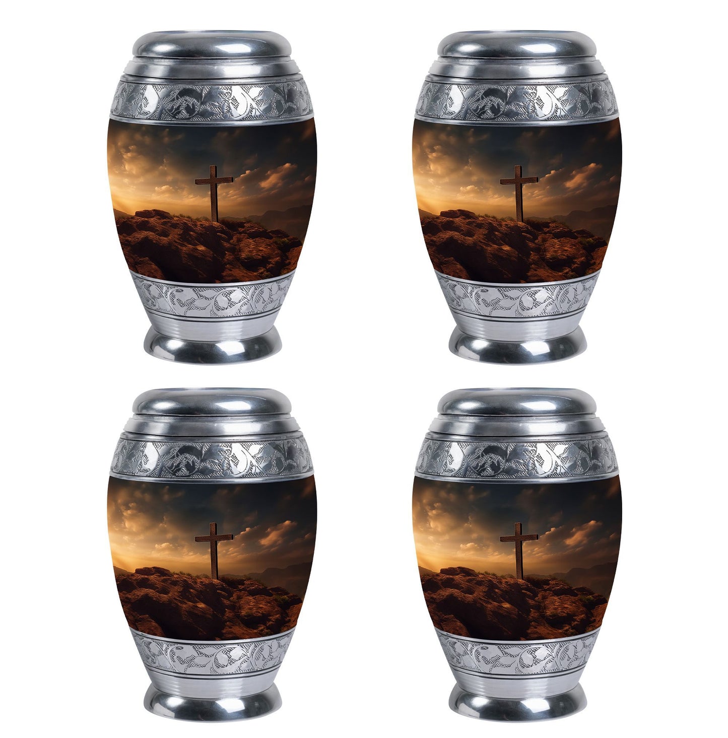 Classic Jesus Christ Cross Cremation Urn made of Aluminium.