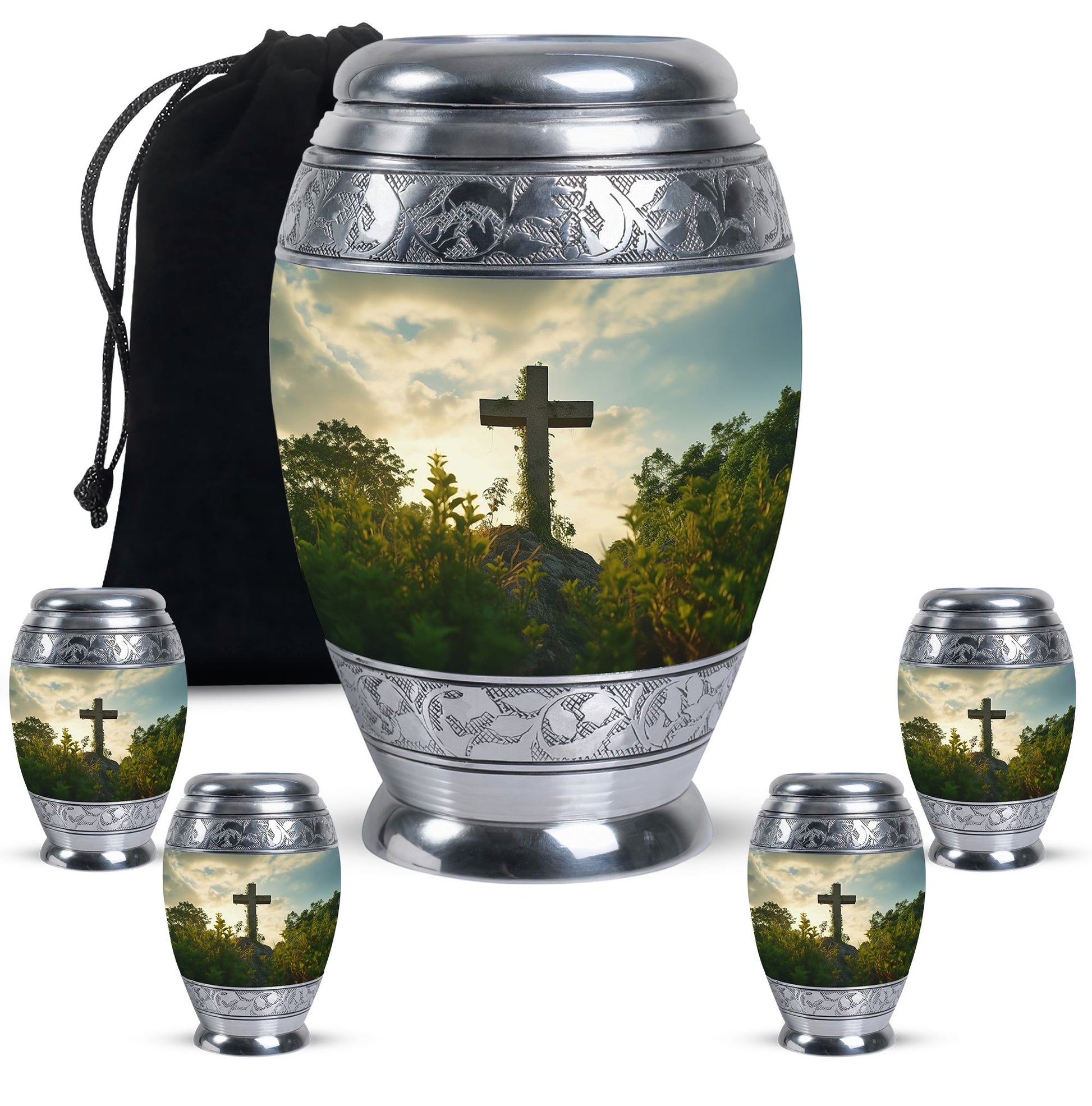 Jesus Christ Cross Memorial Theme Urn - Religious Memorial Urn