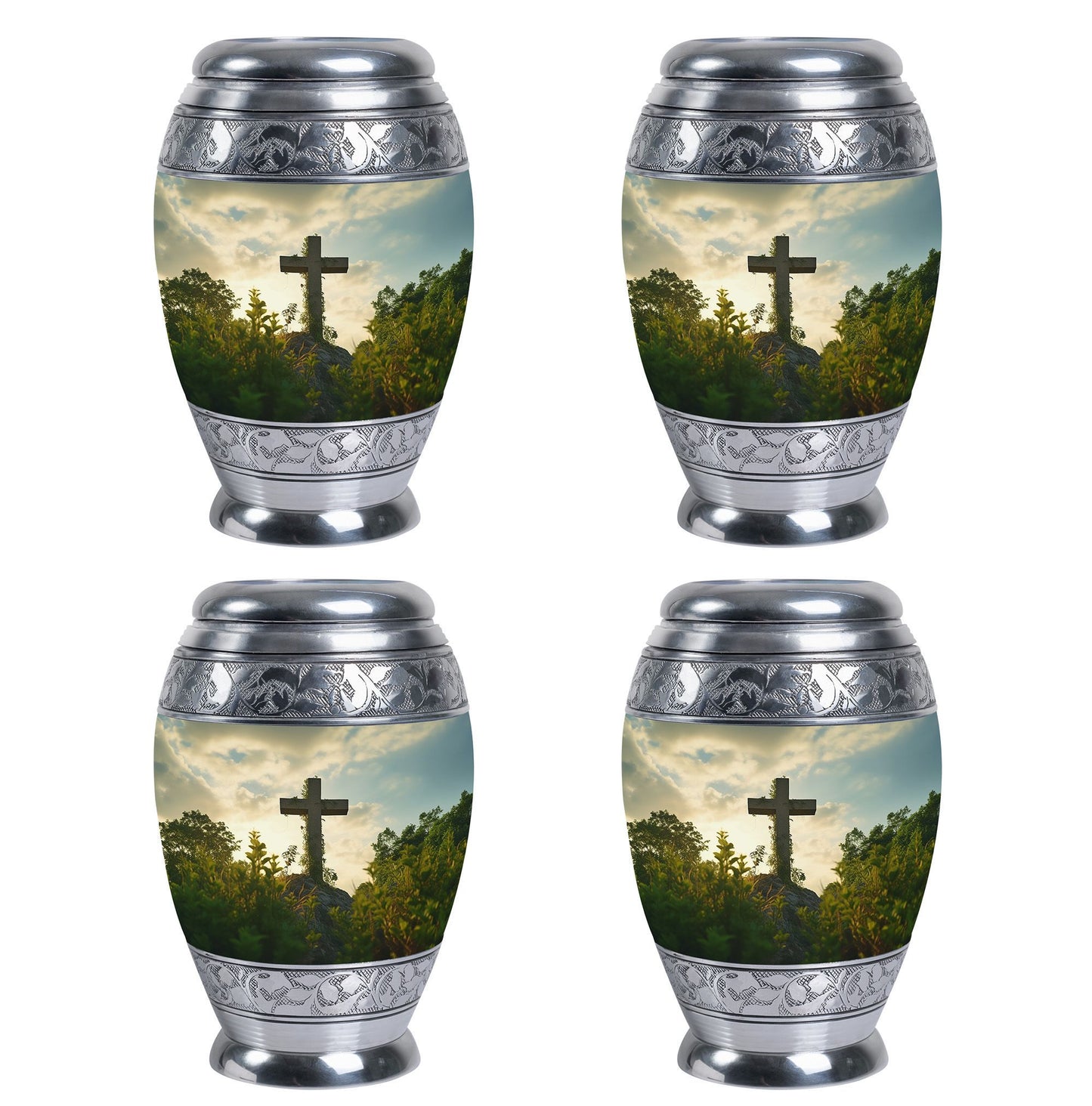 Classic Jesus Christ cross Memorial Urn, 3 inch Metal Urn for ashes