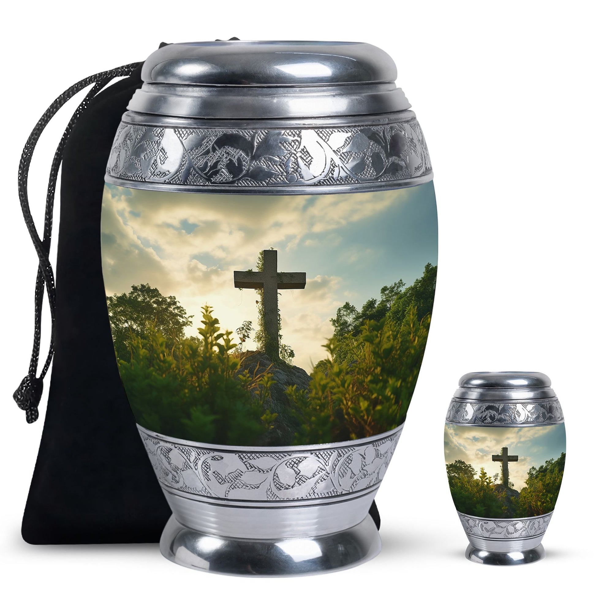 Jesus Christ Cross Memorial Theme Urn - Religious Memorial Urn