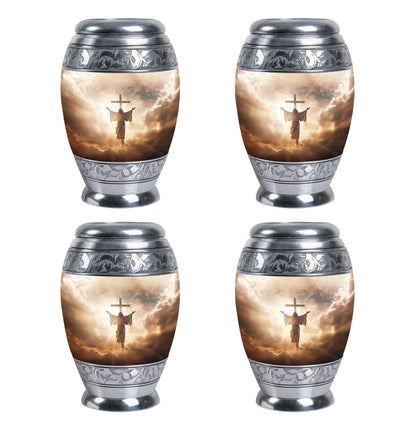 Three inch aluminium Jesus Christ cross urn.
