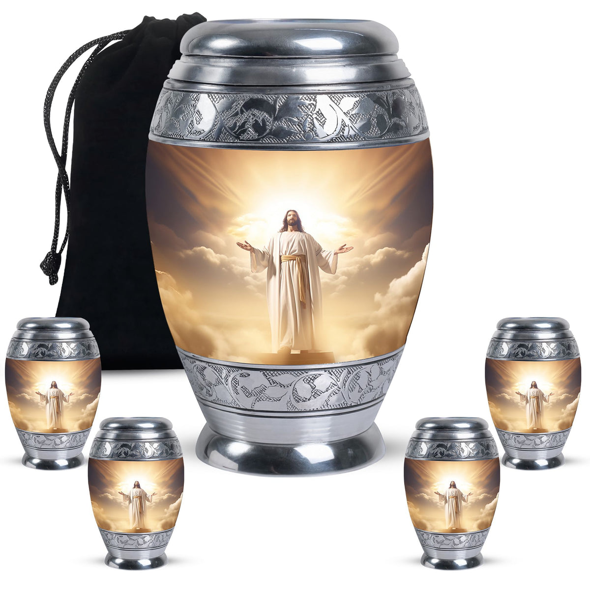 Religious Urn for Human Ashes, Standing in Divine Radiant Clouds, Memorial Urn