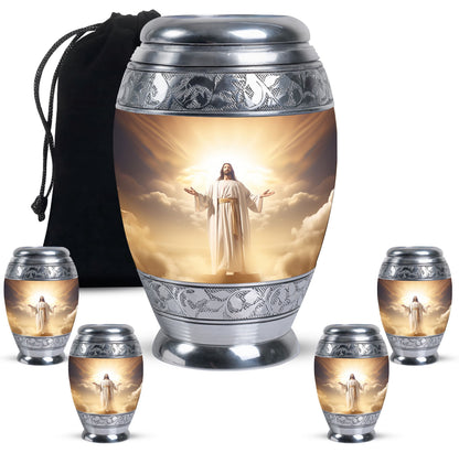 Religious Urn for Human Ashes, Standing in Divine Radiant Clouds, Memorial Urn