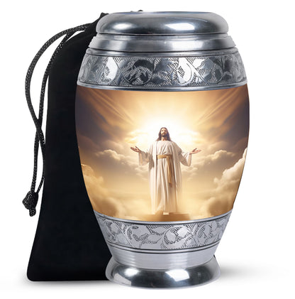Religious Urn for Human Ashes, Standing in Divine Radiant Clouds, Memorial Urn