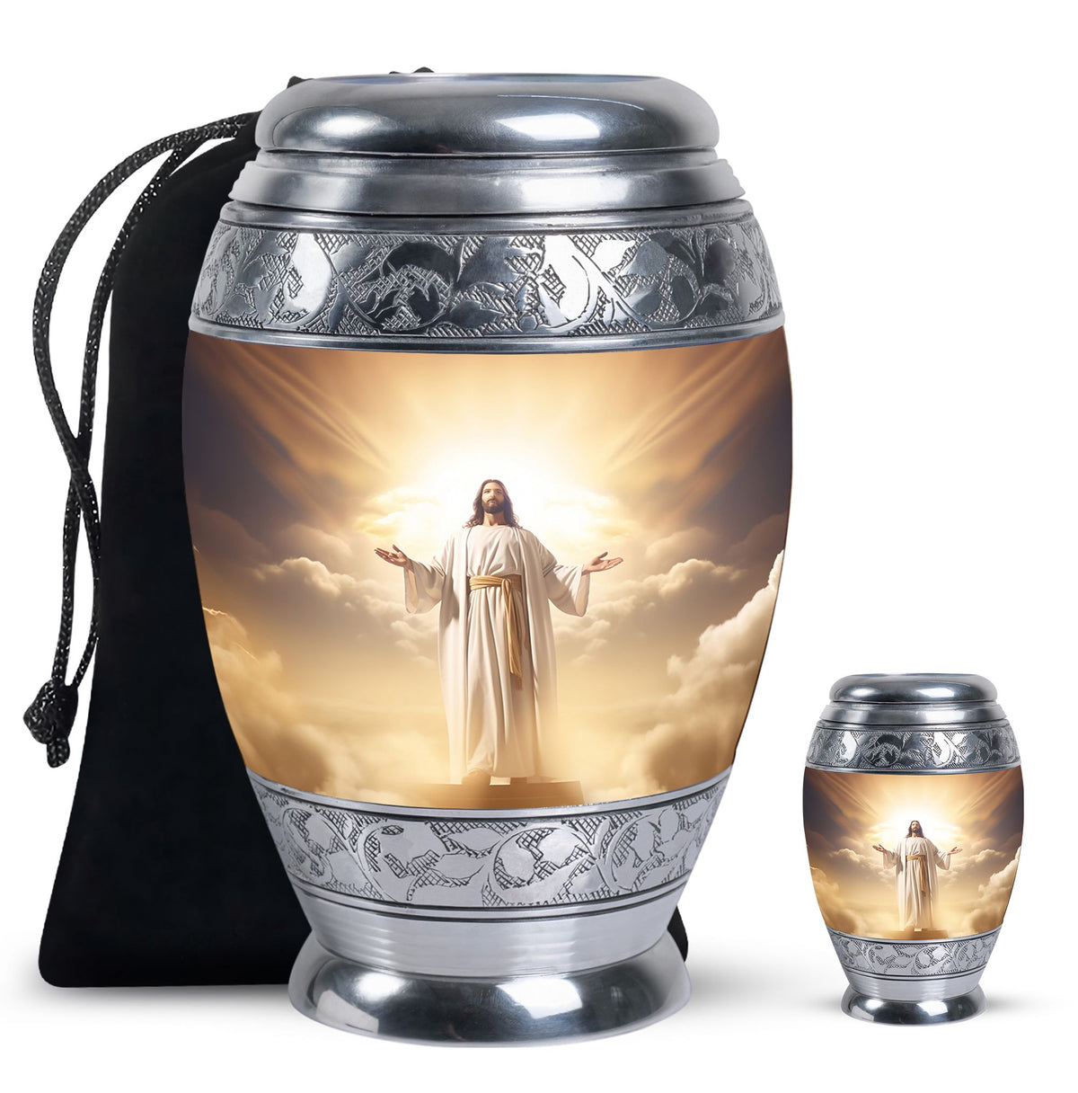 Religious Urn for Human Ashes, Standing in Divine Radiant Clouds, Memorial Urn