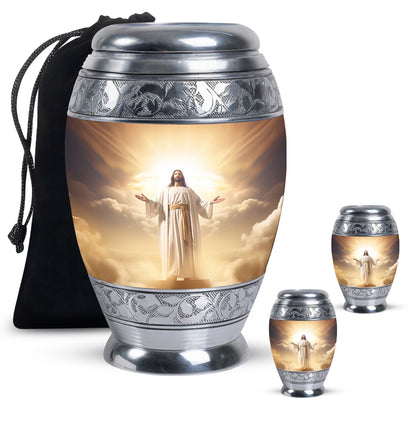 Religious Urn for Human Ashes, Standing in Divine Radiant Clouds, Memorial Urn