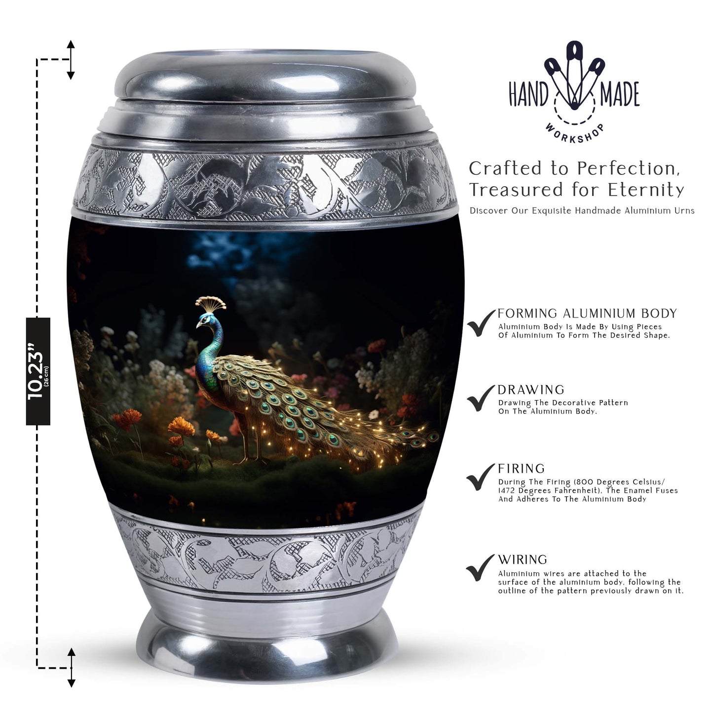 Classic Peacock Urn, Aluminium 3 Inch Urn for Men's Ashes