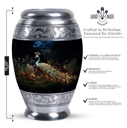 Classic Peacock Urn, Aluminium 3 Inch Urn for Men's Ashes